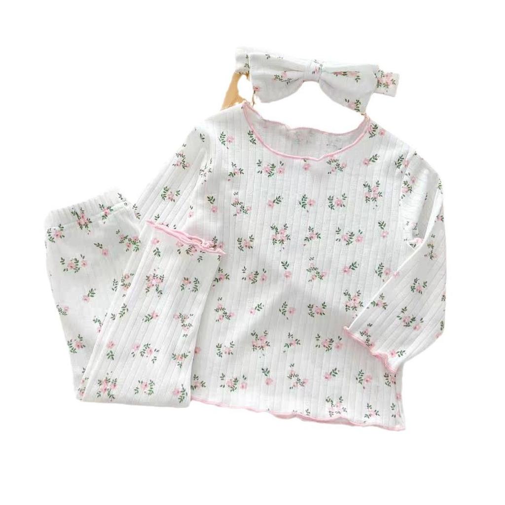 Autumn Baby Girls' Floral Pajama Set: Stylish Long-Sleeve Top & Pants, Casual Two-Piece Homewear