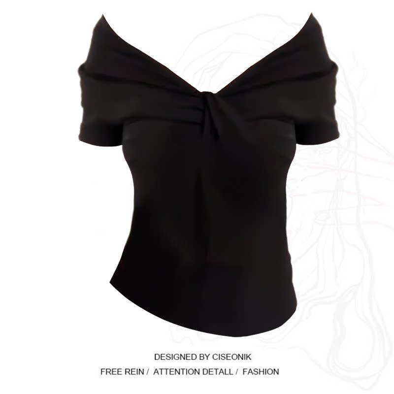 

Plus Size Plus Size Ladies off-Shoulder Spring and Summer Wear Knitwear Black 2XL