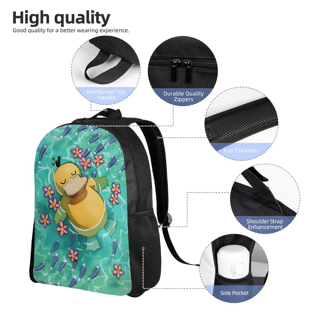 Personalized P-Psyducks Backpack Men Women Casual Bookbag for College School Manga Bags