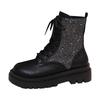 Ladies' Fashionable Color Low Heel Leather Face Round Toe Mid Top Boots