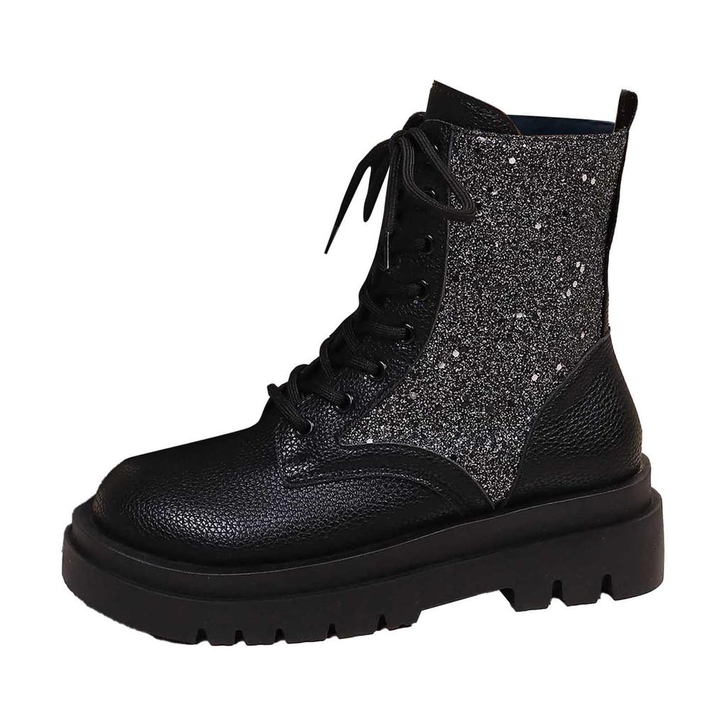 Ladies' Fashionable Color Low Heel Leather Face Round Toe Mid Top Boots