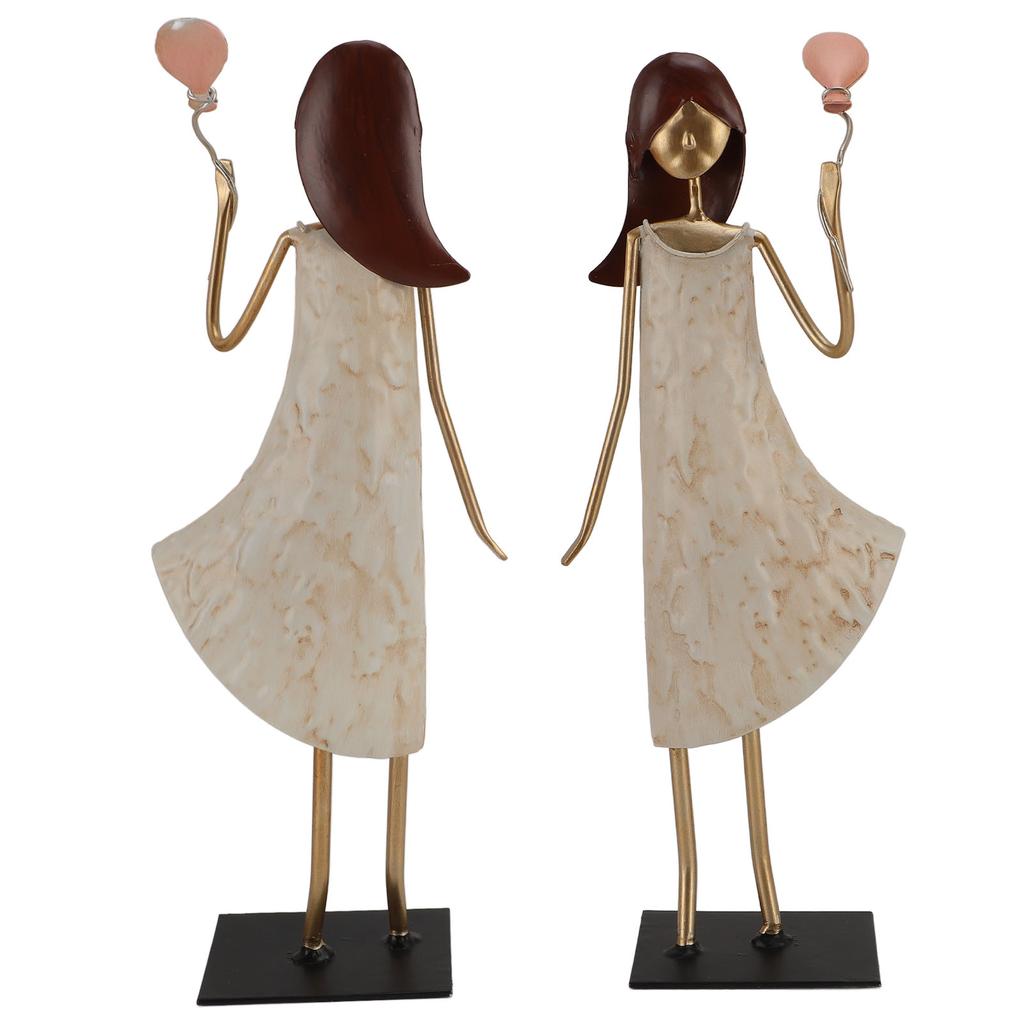 Metal Girl Statue Vintage Iron Art Standing People Figurine Desk Ornament for Home Study Living