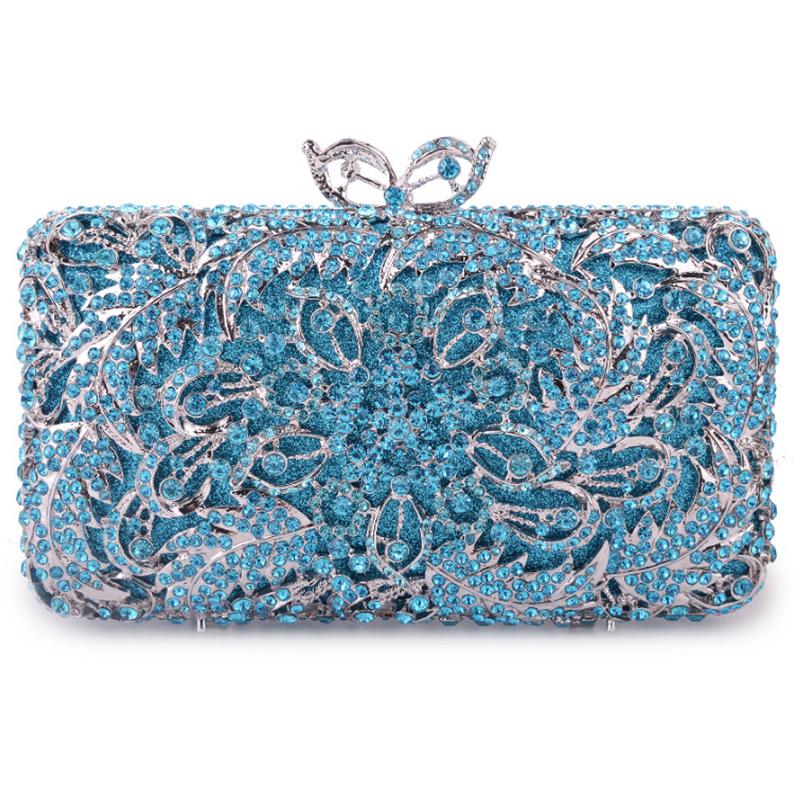 

Diamond Women Evening Purses Clutch Floral Clutches Girls Crystal Party Clutch Bags For Wedding Prom Lady Rhinestone Handbags 18cmX12cmX6cm синий