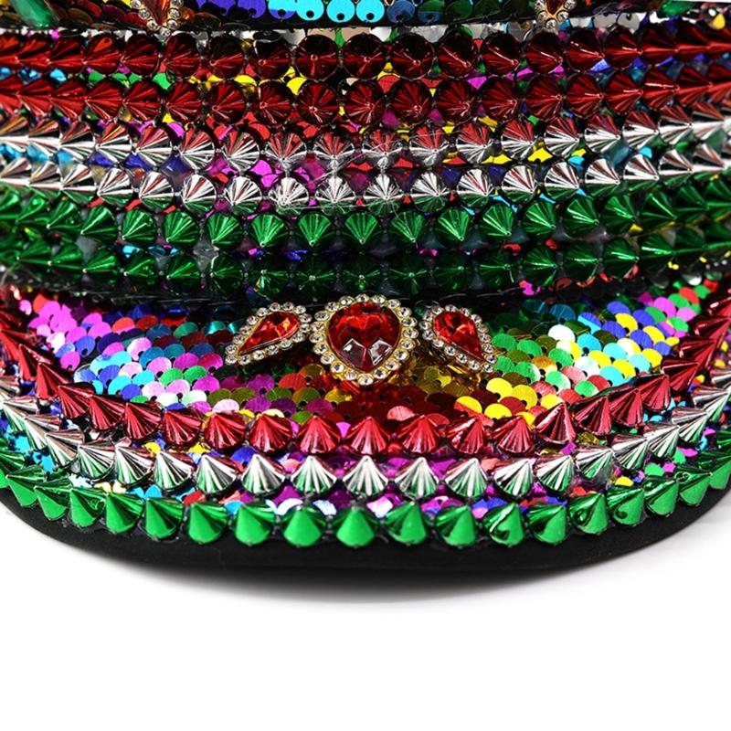 Cappello da Capitano Scintillante Cappello con Paillettes di Cristallo Pesante per Festa di Addio al Nubilato Cappello da Capitano Cappello da Sposa per Attore Attrice
