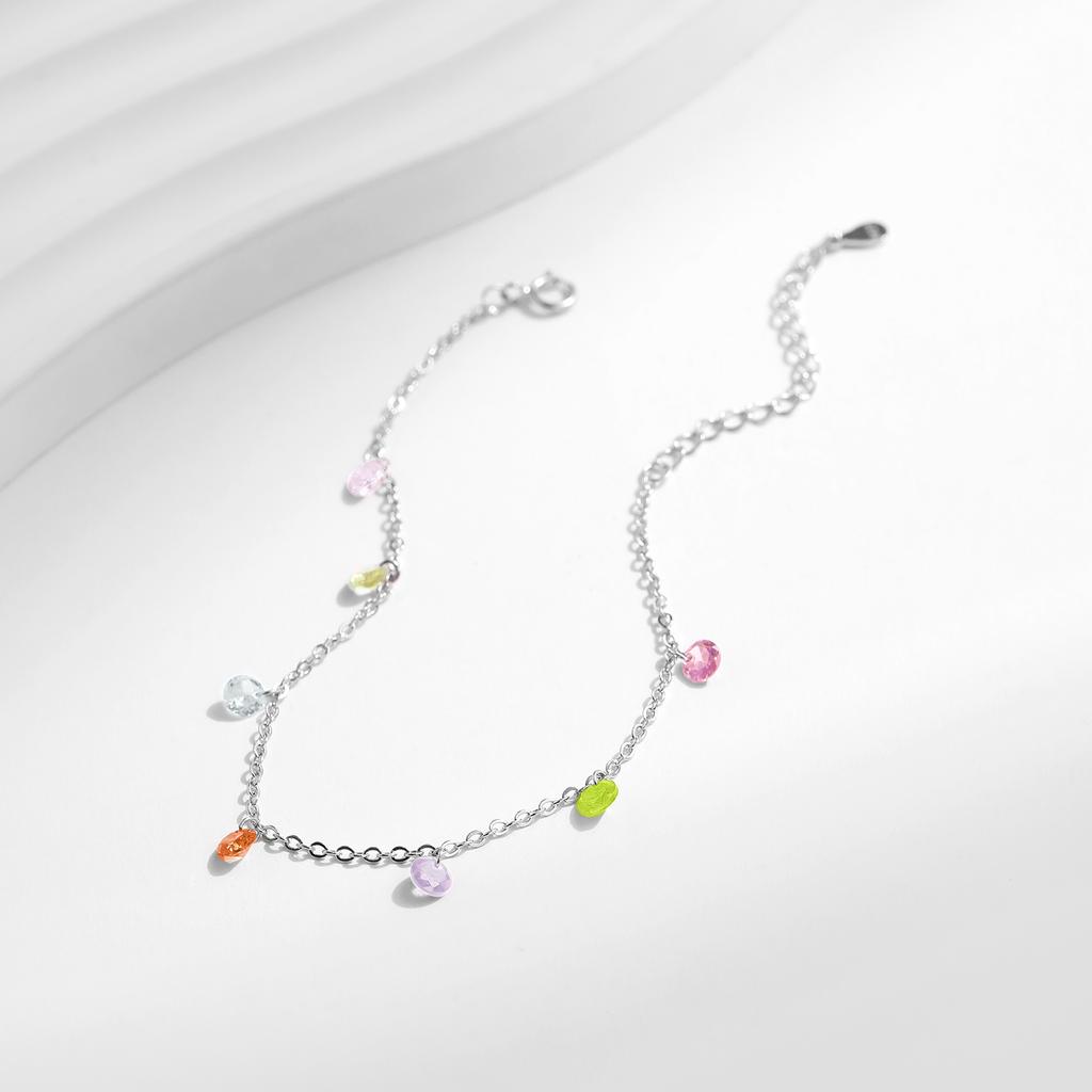 Rainbow Colorful Zircon Bracelet 925 Sterling Silver Fashion Delicate Link Chain Bracelet For Women Girls Fine Jewelry
