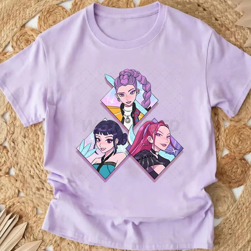 Popular Cartoon Print Women T-Shirt Cartoon Design Casual Harajuku Style T-shirts Girls Round Neck Short Sleeved Top Fans Gifts