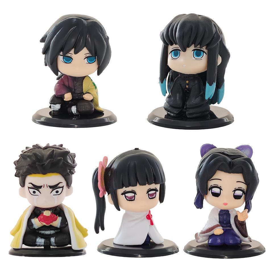 5-15pcs Q Version Demon Slayer Sitting Ghost Doll Tanjiro Nidouzi Inosuke Zenizu Toy Figural PVC Model Gift