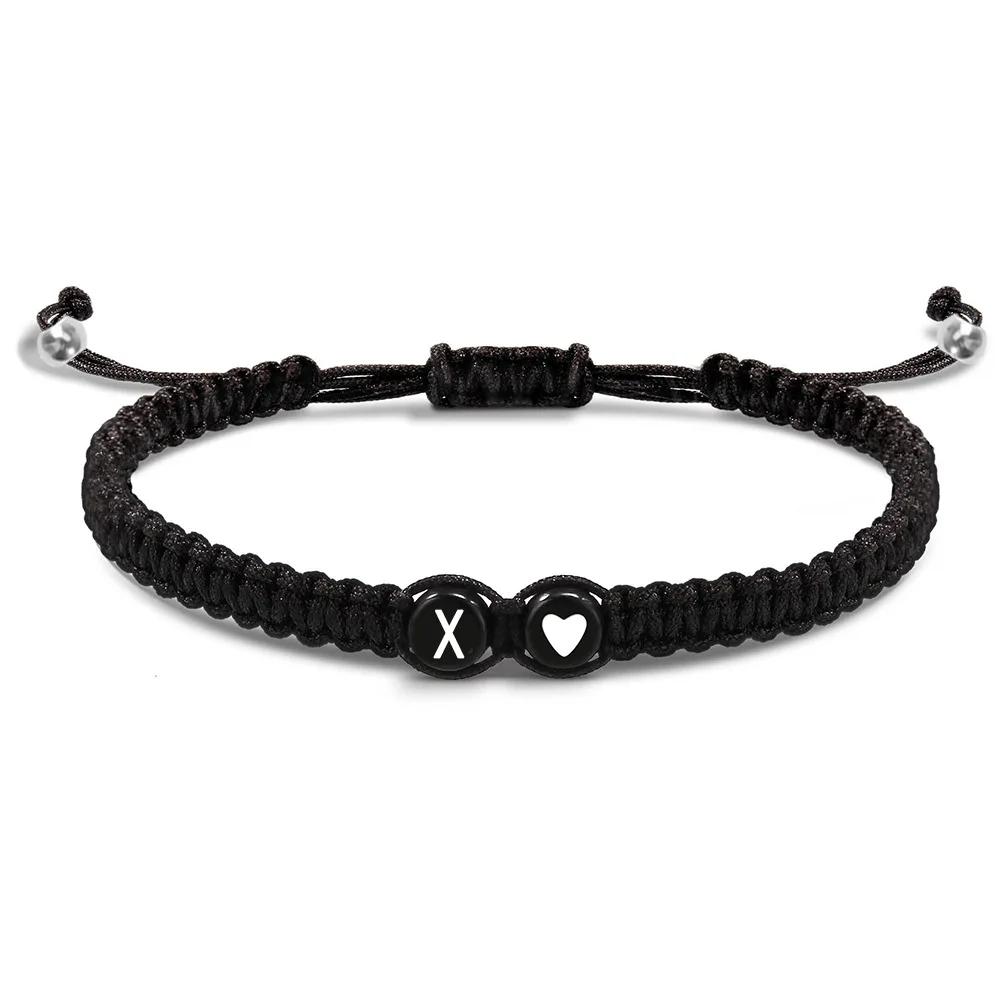 Trendy Black 26 Letter Braided Bracelet Handmade Adjustable Rope Woven Wristband Wrist Jewelry Accessories Couple Gift