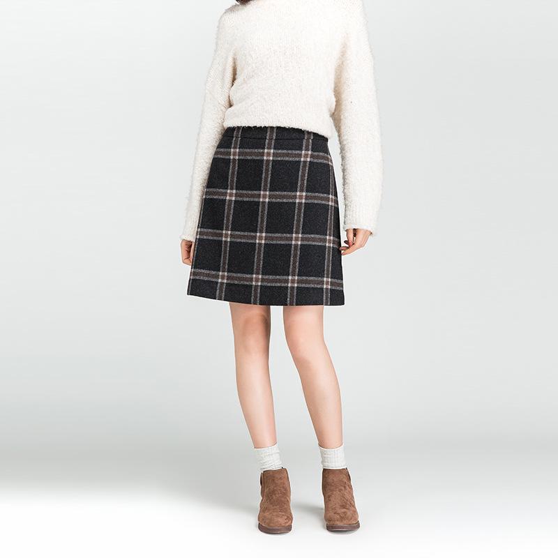 

Женская шерстяная клетчатая юбка А-силуэта с высокой талией — средняя длина для осени/зимы 2024 г. 28/L (100-110 jin) чёрный