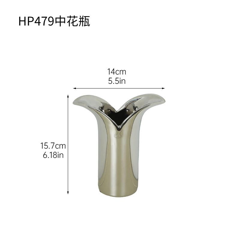 Electroplated Silver Ceramic Vase Irregular Flower Arrangement Ornament Modern High-end Silver Vases Home Decor Vases