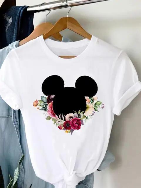 2025 Summer New Fashionable Cute Women Plus Size Retro Mickey Minnie Printed Tshirt Loose Casual Versatile Tshirt Top