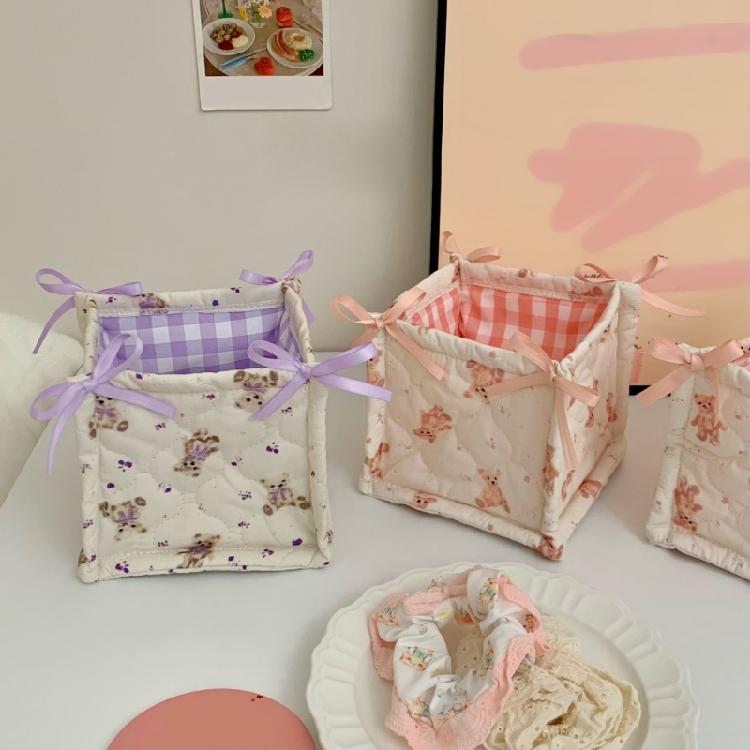 Multipurpose Quilted Fabric Storage Basket Accessory for Desk Organization In Any Room or Offices Space Saving Designs