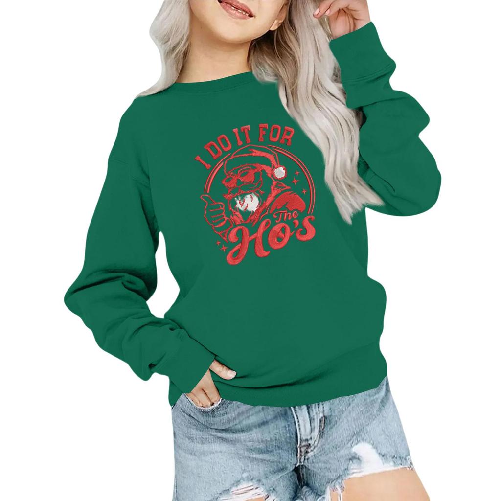 Kids' Fashion Loose-Fit Casual Long-Sleeve Christmas Print Oversized Crewneck Sweatshirt