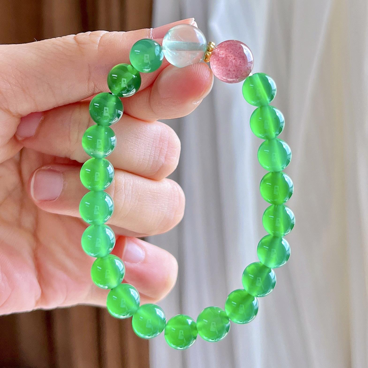 8Mm High Ice Emperor Green Natural Green Chalcedony Strawberry Crystal Design Bracelet