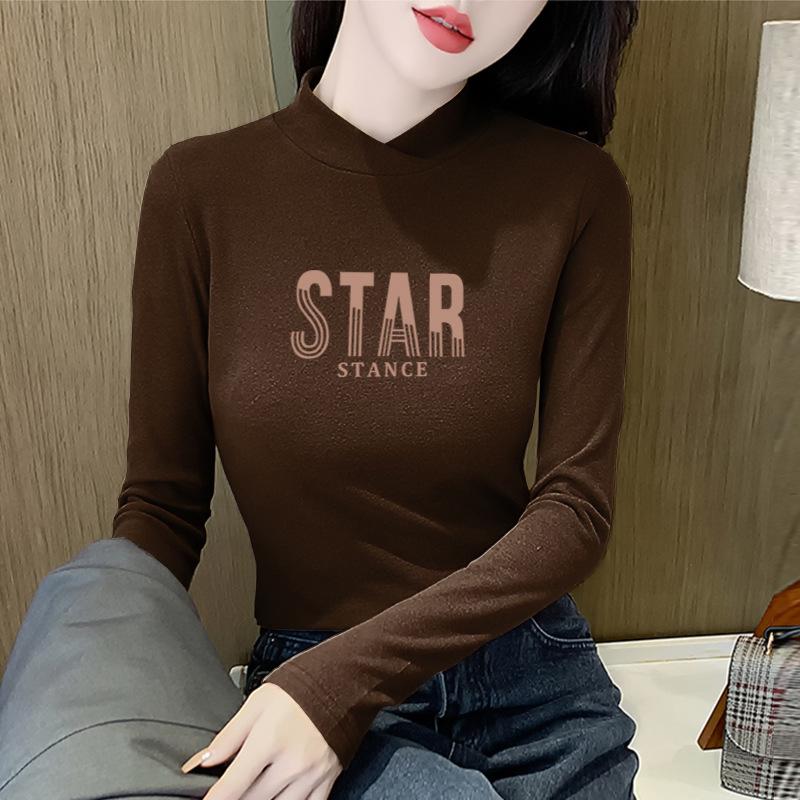 2025 Women's Semi-High Neck Warm Slim-Fit Long-Sleeve T-Shirt for Autumn/Winter