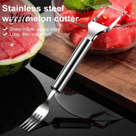 Fruit Cube Cutter 2-In-1 Watermelon Fork Slicer Stainless Steel Portable Compact Cutting Tools for Family Parties Camping Mango Pear Refreshing Tool