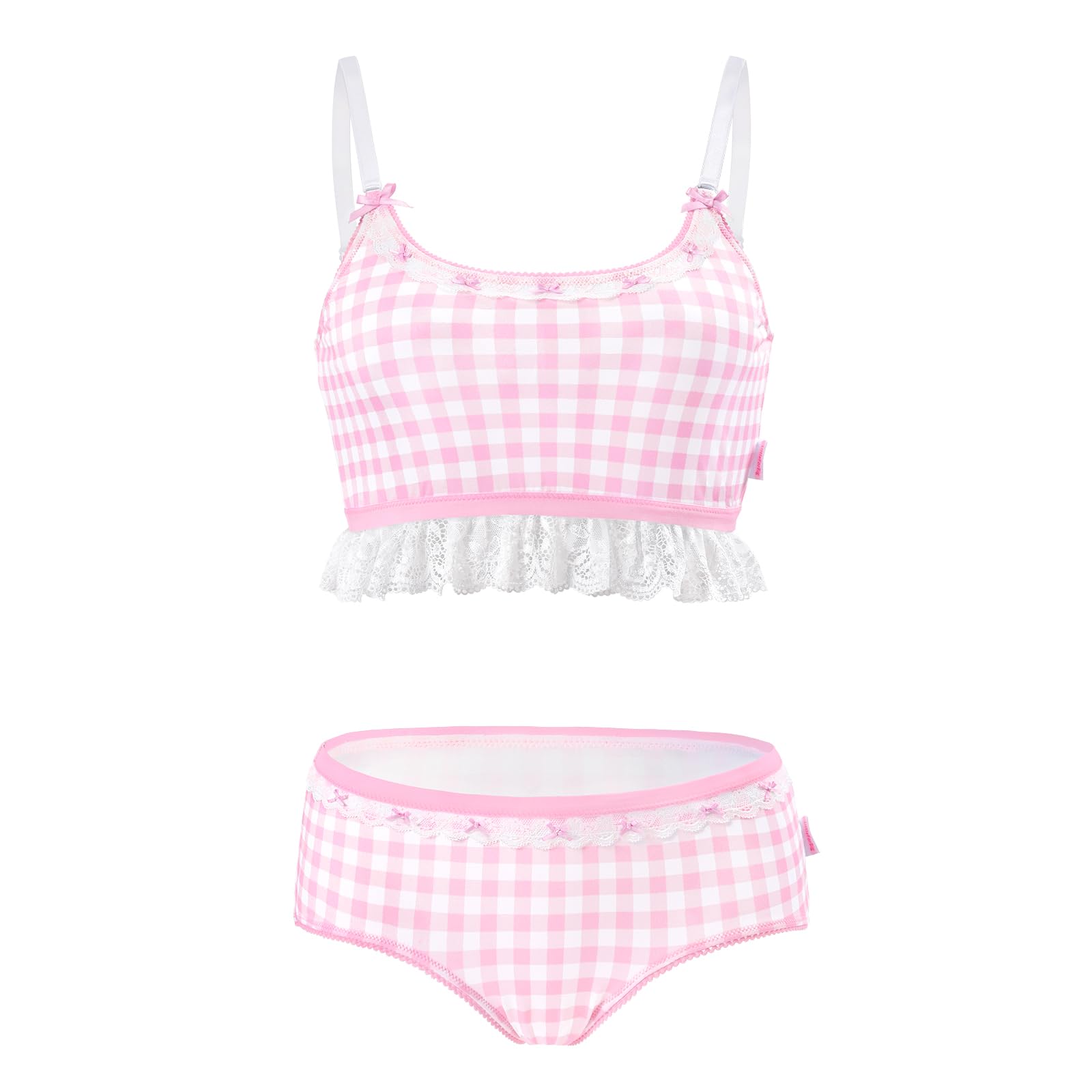 

Комплект бралетт гладкий и шелковистый как майка и размер XL [LittleForBig] Женский из 2 предметов (Клетчатая Лолита) - Молоко, Трусики, Розовый, розовый