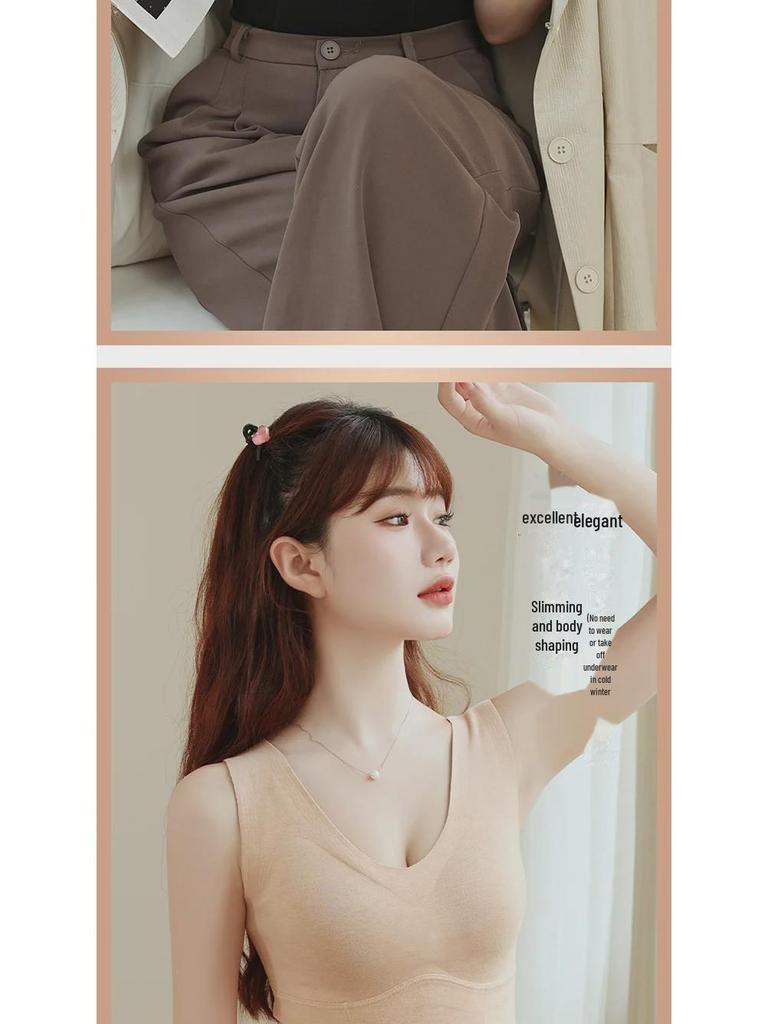 Vestă căptușită din cașmir și mătase pentru femei: Top interior cald, din catifea Plus 4033