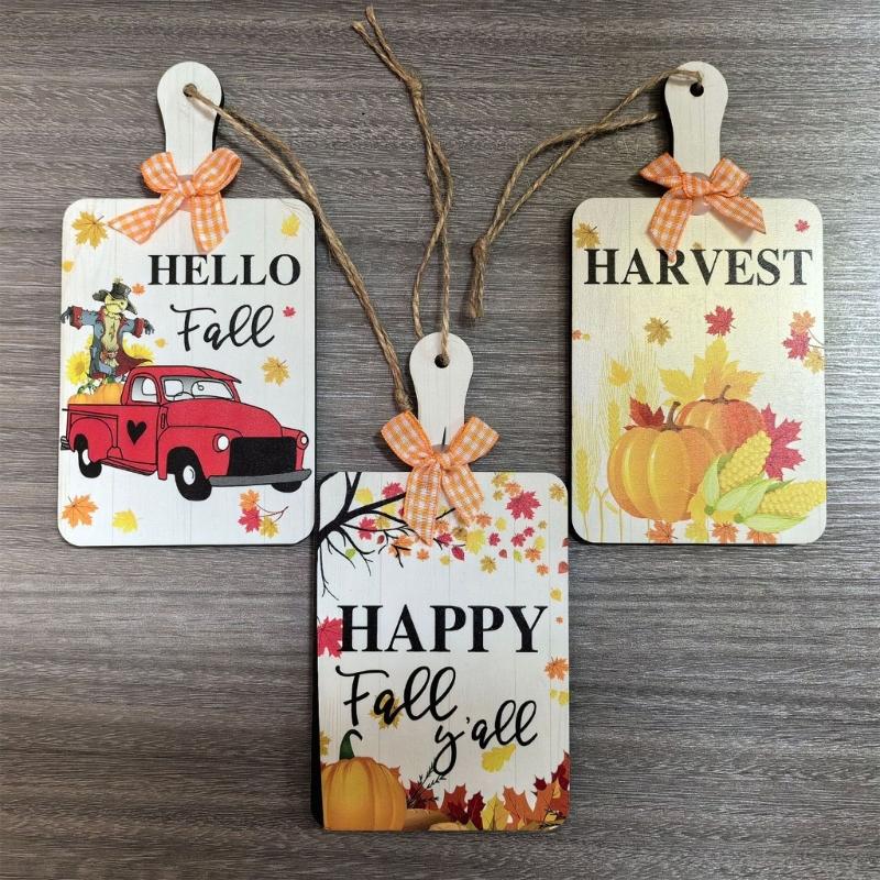 Handcrafted Thanksgiving Wooden Door Hanging Bucolic Home Decors Natural Wall Plaque for Seasonal Interior Display HX6C