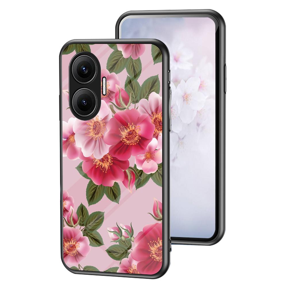 For Xiaomi Poco F7 5G/Redmi Turbo 4 Pro 5G Case Floral Pattern TPU+Tempered Glass Protective Phone Cover