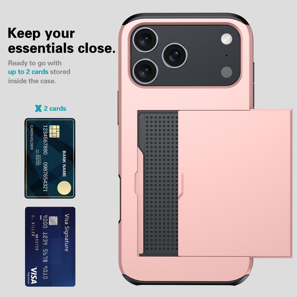 For iPhone 17 Pro Max Case with Card Holder TPU+PC Phone Back Cover
