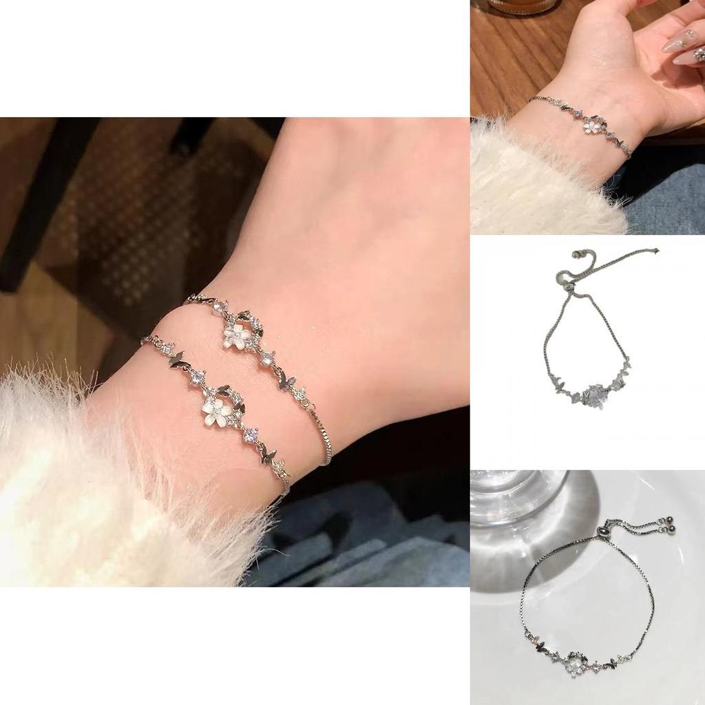 Trendy Silver Bracelet For Women With Beautiful Flower And Butterfly Decorations