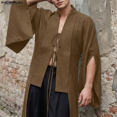 Cardigan aperto da uomo a maniche lunghe, tinta unita, stile kimono, taglia oversize