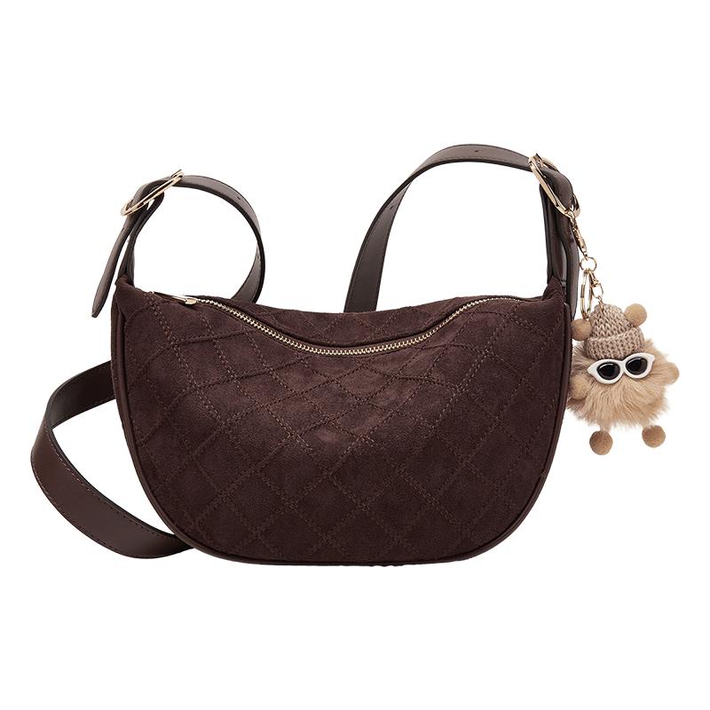 FOXER 2026 New Arrival Women s Quilted Crescent Bag Fabric Female Hobo Shoulder Bag with Cute Pendant