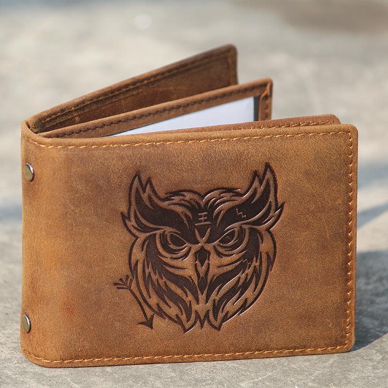 

Retro Trend Crazy Horse Leather ID & Bank Card Holder with Totem Design