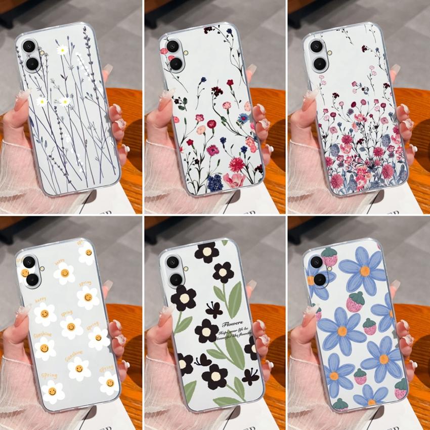 Dla Samsung A07 A71 A17 A37 A53 A54 M36 F36 F56 Przezroczyste Miękkie Etui TPU na Telefon Letnie Wzory Kwiatowe Miękki Silikon Antypoślizgowa Obudowa Dla Etui Samsung