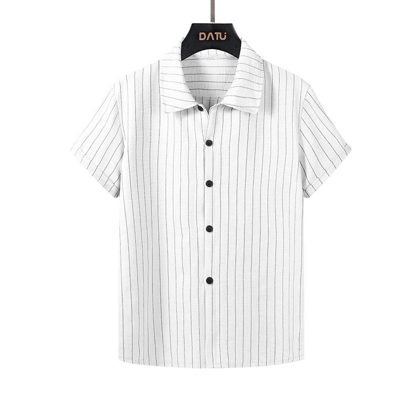 Mens Casual Striped Short Sleeve Button Down Shirt S белый