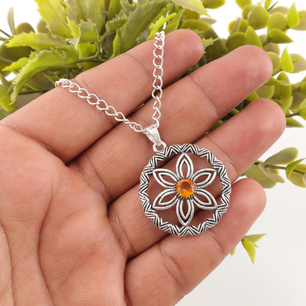 Citrin anheng, 925 Sterlingsølv edelstensmykke, Håndlaget anheng, Til Thanksgiving