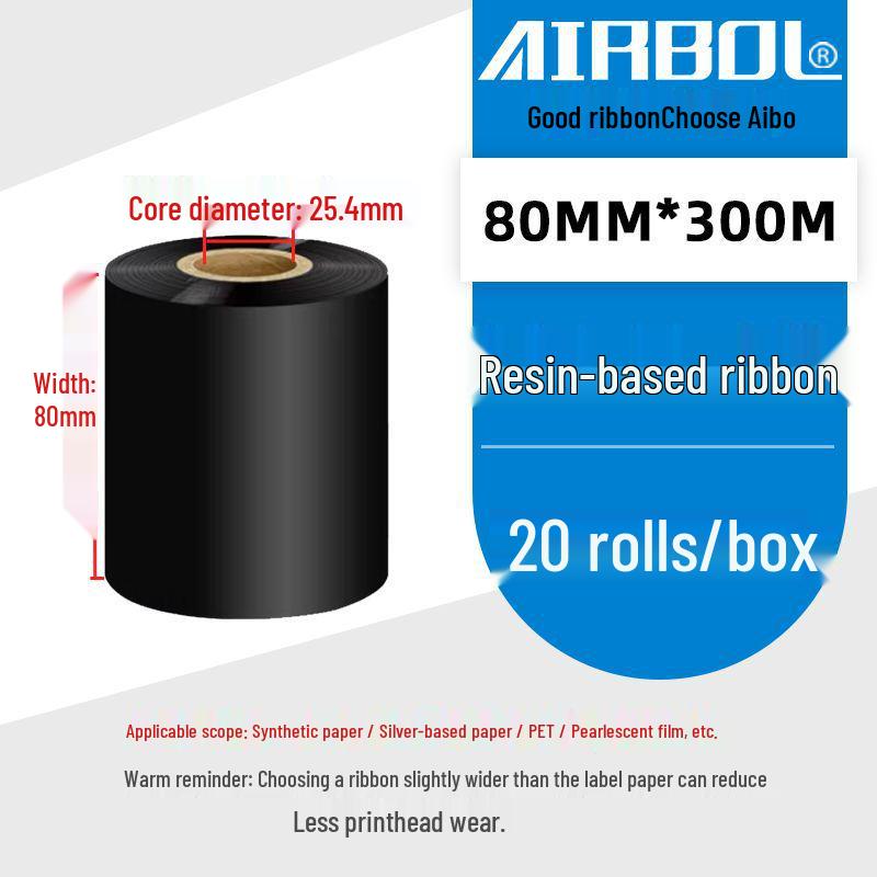 110x300m Wax & Resin Full Resin Water Washable Thermal Transfer Ribbon Roll for Barcode Label Printers.