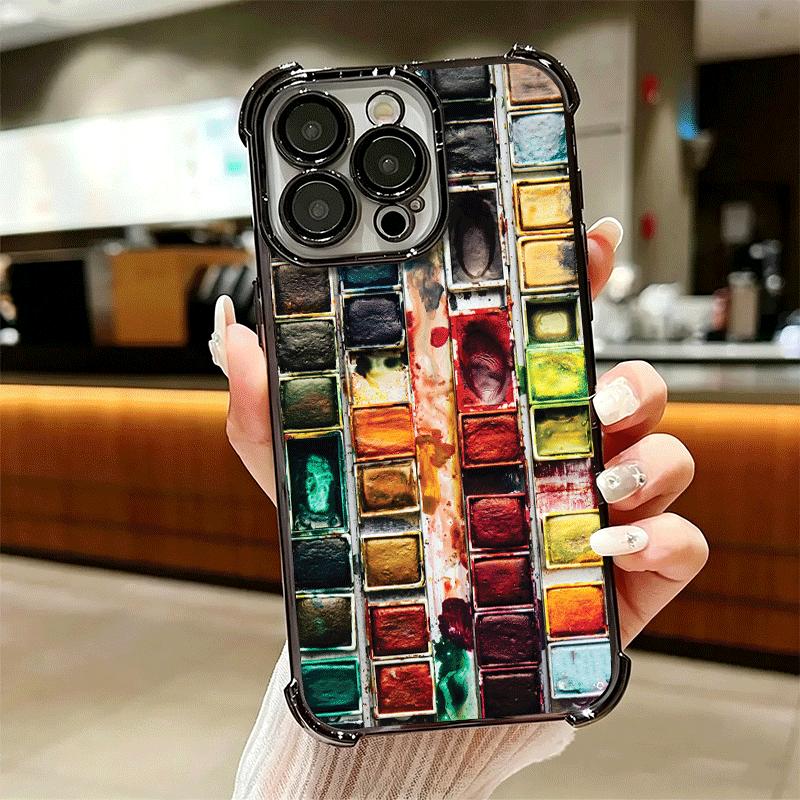 Watercolors Set Paint Palette Plating Phone Case For Iphone 16 17 Pro Max Air 16E 14 15 Plus 12 13 Mini Anti-Fall Airabag Cover