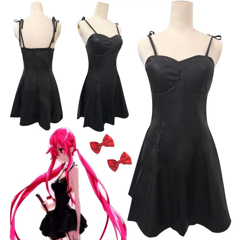 Diary Anime Future Mirai Nikki Gasai Yuno Cosplay Costume Pu Leather Dress Black