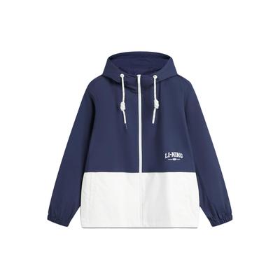 LiNing Weekend Youth Sports Fashion Series American Retro Casual Lightweight Zip Hoodie Men Outerwear Deep-Navy AFDU697-2