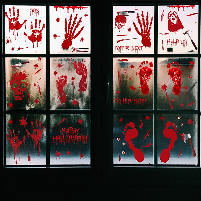 Halloween Bloody Handprint & Footprint Stickers with Axe & Skull Props - Festive Decor