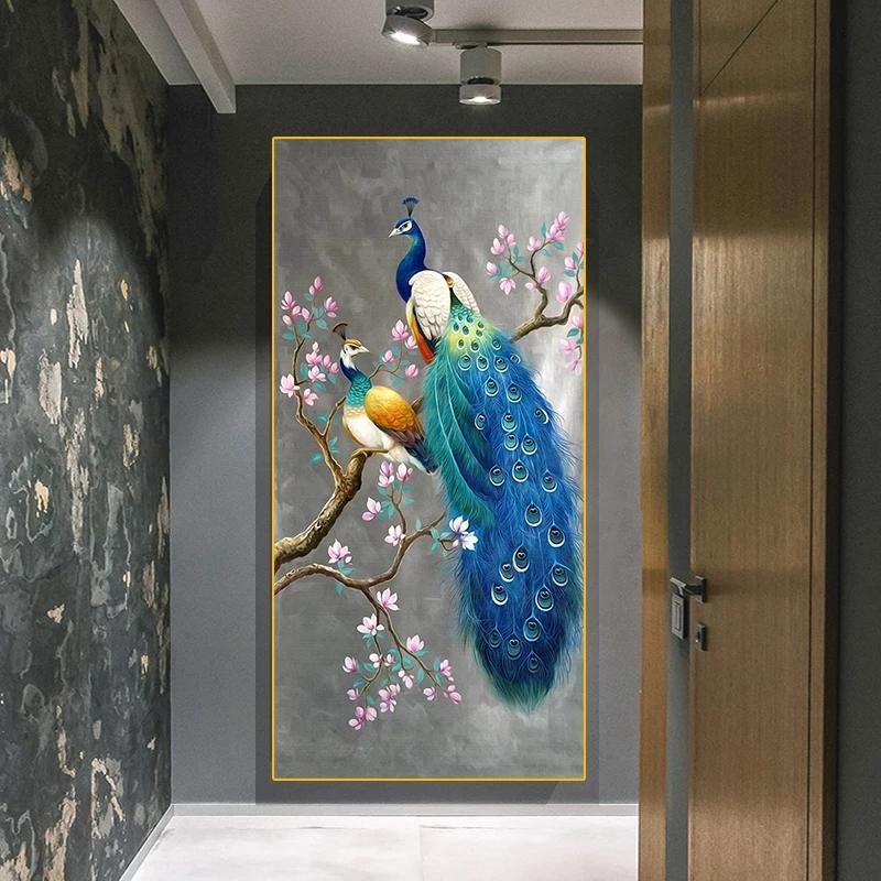 Dipinti su tela di animali nordici colorati pavoni Poster e stampe moderni Immagini di arte della parete per la decorazione del soggiorno Cuadros