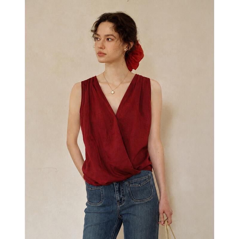 Demana French Style Sleeveless V-Neck Shirt S