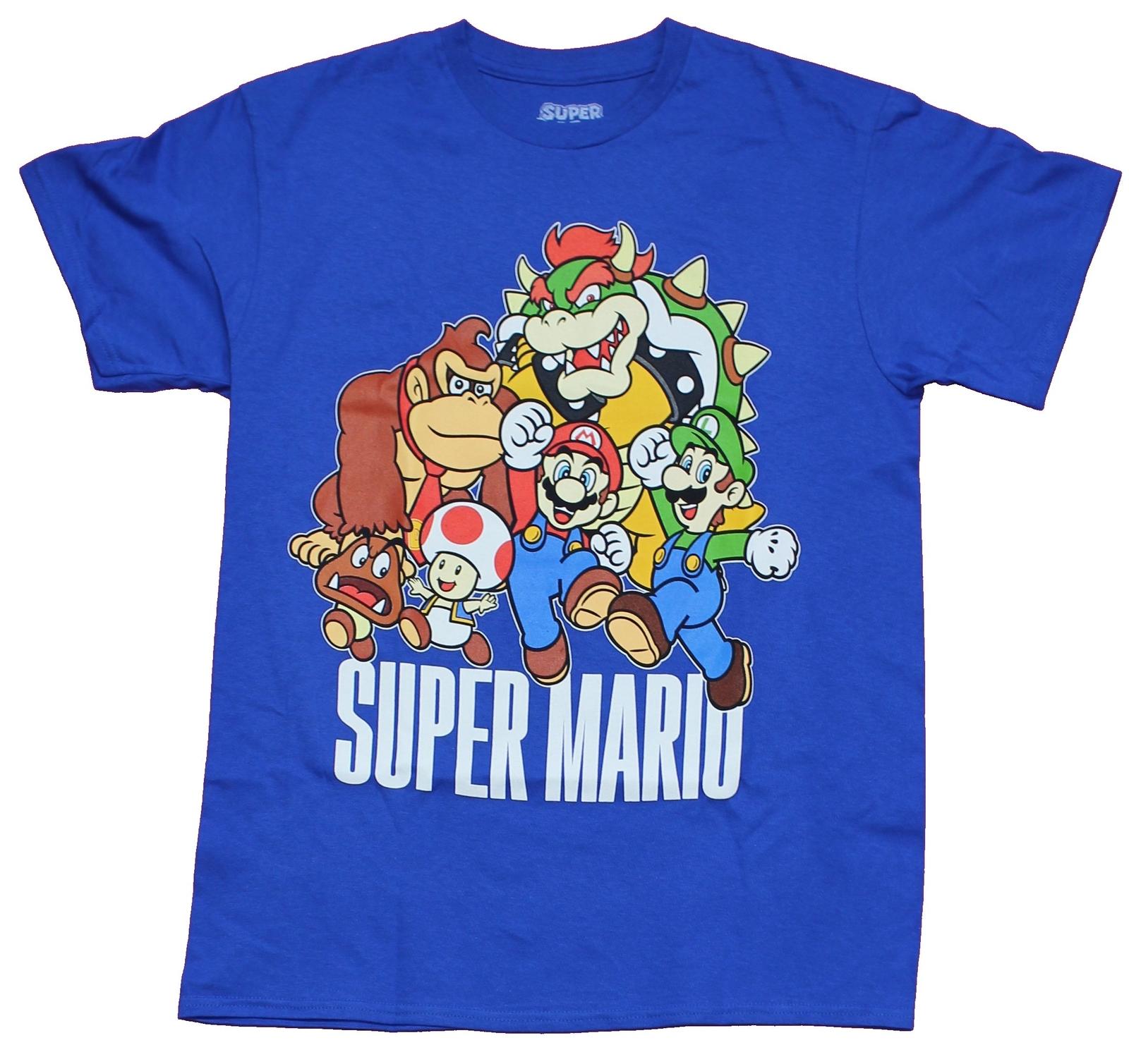 Super Mario Brothers Mens T-Shirt - Jumping Group Over White Logo XXL