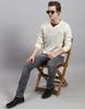 MONTE CARLO Mens Cream Solid V Neck Pullover