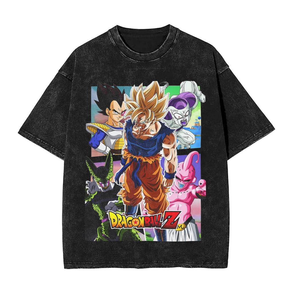 Anime Dragon Ball Printed Tshirt Mens and Womens Washed Tshirt High Quality Vintage Cotton Tshirt Harajuku Tops
