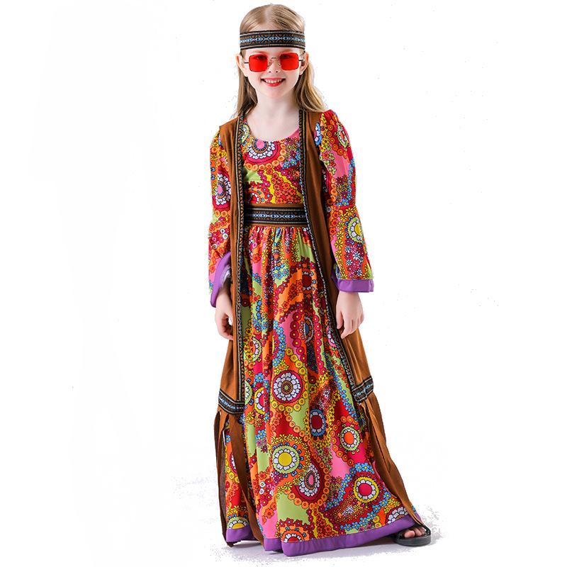 Cosplay10-10s Vintage Disco Halloween Costume Carnival Ball Hall Performance Costume Children's Female Performance Costume