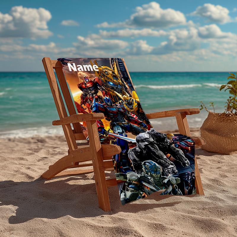 Custom Name Ultra-Soft Beach Towel with Transformers Theme,Ideal for Pool - Camping, Diving - Perfect Travel Essential, Vibrant Beach Towel.