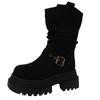 Korean version suede short boots autumn and winter retro versatile warm pile boots women's fashion boots thick-soled belt buckle knight boots
