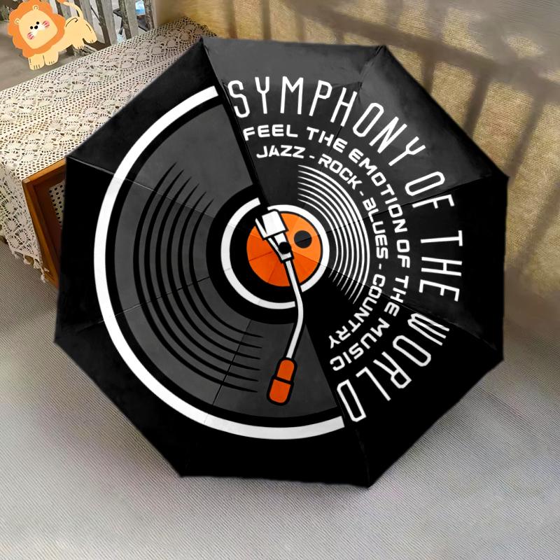 1PC Music Records Umbrella Portable Folding Umbrella Iron Frame Hole Bone Structure Outdoor Home Umbrella A5