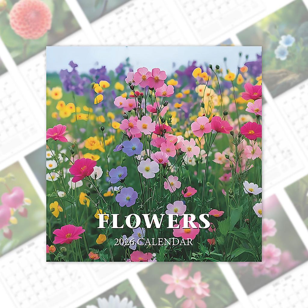 2026 Flowers Wall Calendar Floral Illustration Monthly Planner with Hand-Drawn Botanical Artwork for Home Office Use