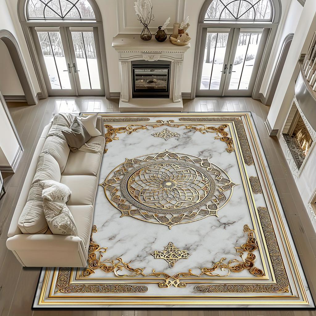White European Marble Soft Living Room Carpet Home Decoration Light Luxury Fluffy Rug Easy Cleaning Non-slip Large Floor Mats