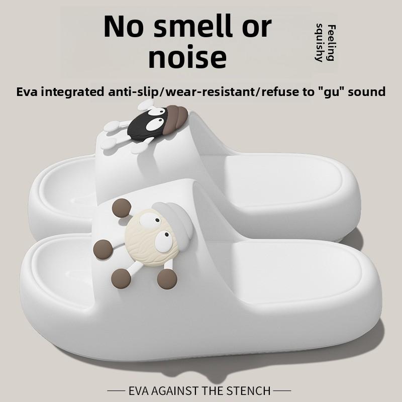 Komfortable og myke dameslippers for sommeren - Tegneserie minimalistisk stil parsandaler - Tykke sklisikre baderoms- og strandsko