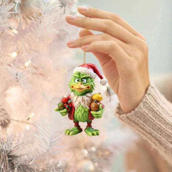 1/4Pcs Christmas Tree Decoration Cartoon Green Elf Hanging Ornaments Acrylic Flat Pendant Xmas Tree Accessories for Holiday Home Car Decor